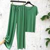 2 Pcs/Set Stylish Wide Leg Homewear Pullover Comfortable Summer Top Trousers Set Lady Garment T-shirt Pants