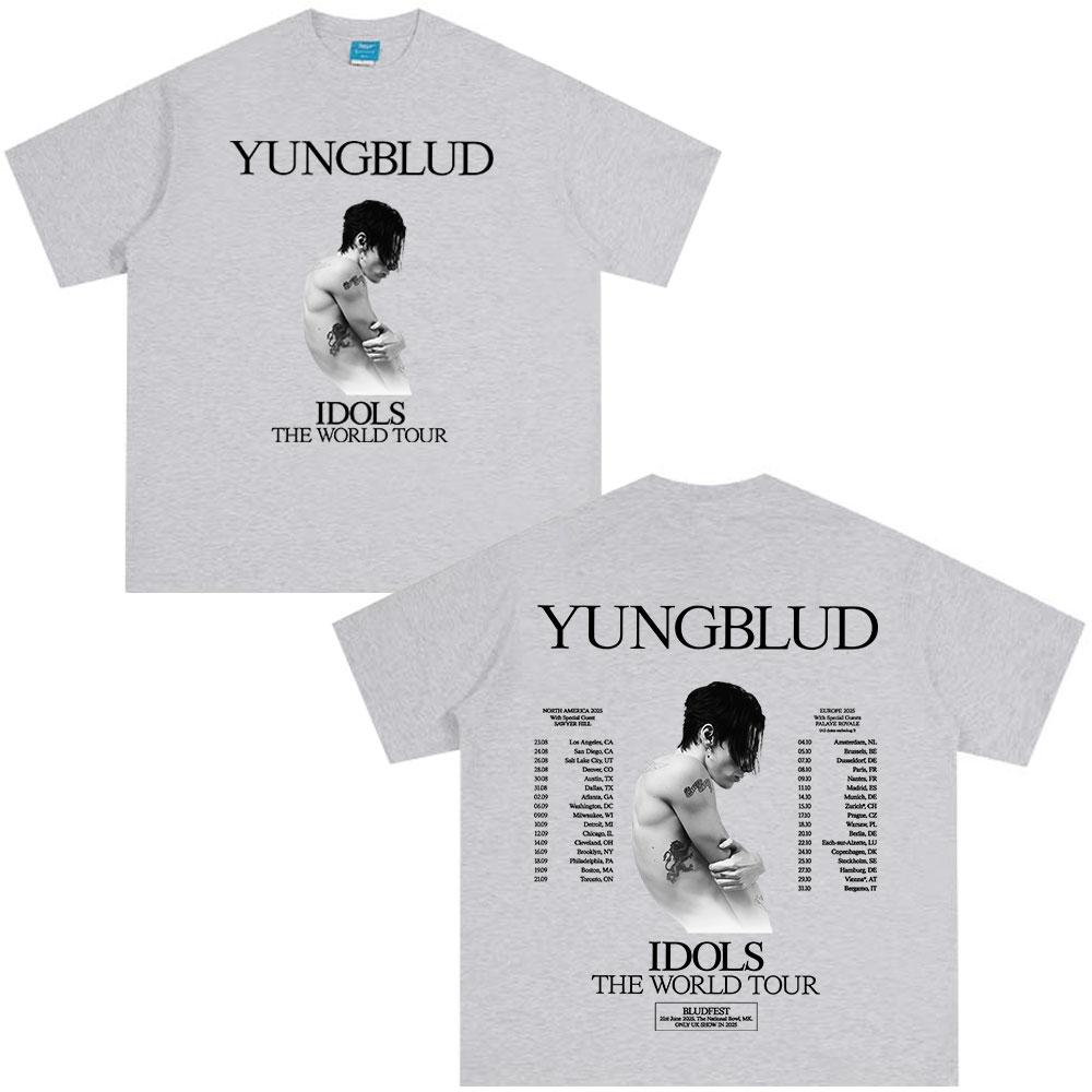 Yungblud IDOLS Мировой Тур 2025 Футболки Подарок для Фанатов Унисекс Женские Хип-Хоп Футболки с Коротким Рукавом Оверсайз Повседневные Хлопковые Футболки