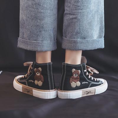 Женские парусиновые туфли Little Bear с высоким берцем и бархатом на мелкой подошве, повседневные туфли на резиновой подошве со шнуровкой, женские туфли на плоской подошве