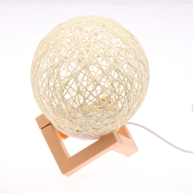 1 шт. Настольная лампа из ротангового шара, USB-вилка, регулируемая яркость, ночник, подарок, деревянная подставка, декор для прикроватной тумбочки, ночник для спальни