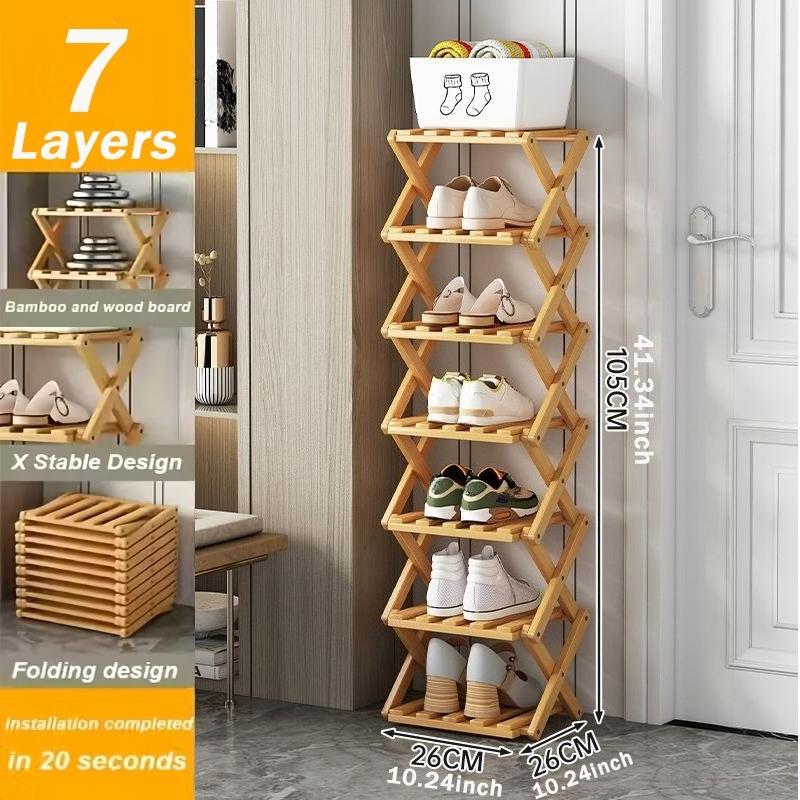 New Portable Small Foldable Shoe Rack Without Installation,Bamboo Shoe Rack for Storage.Ideal for Hallway,Bedroom,Living Room