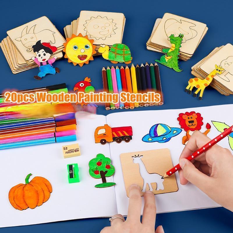 20pcs Kids Drawing Toys Wooden DIY Painting Template Stencils Learning Educational Toys for Children Gift4.7More Than 7000 Purchases
