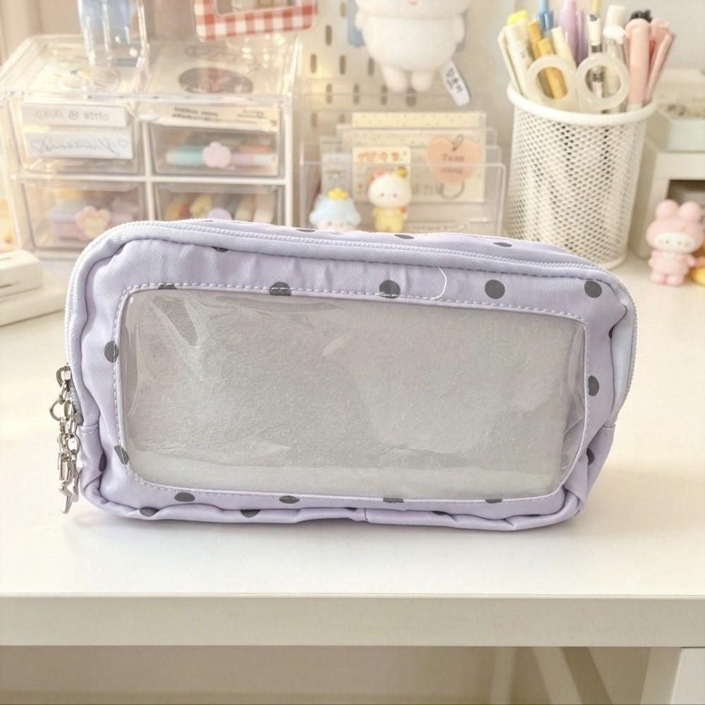 Canvas Material Pen Pouch Polka Dot Pattern Stationery Bag Portable Pencil Case For Students