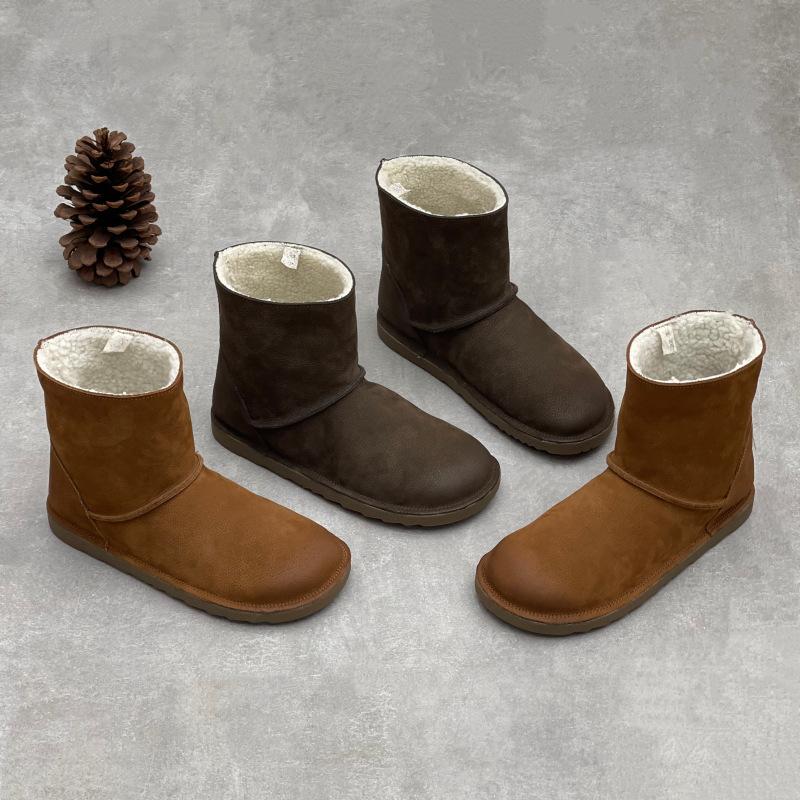 Johnature Зимние ботинки из натуральной кожи, плюшевые теплые хлопковые туфли с круглым носком, на плоской подошве, короткие ботинки