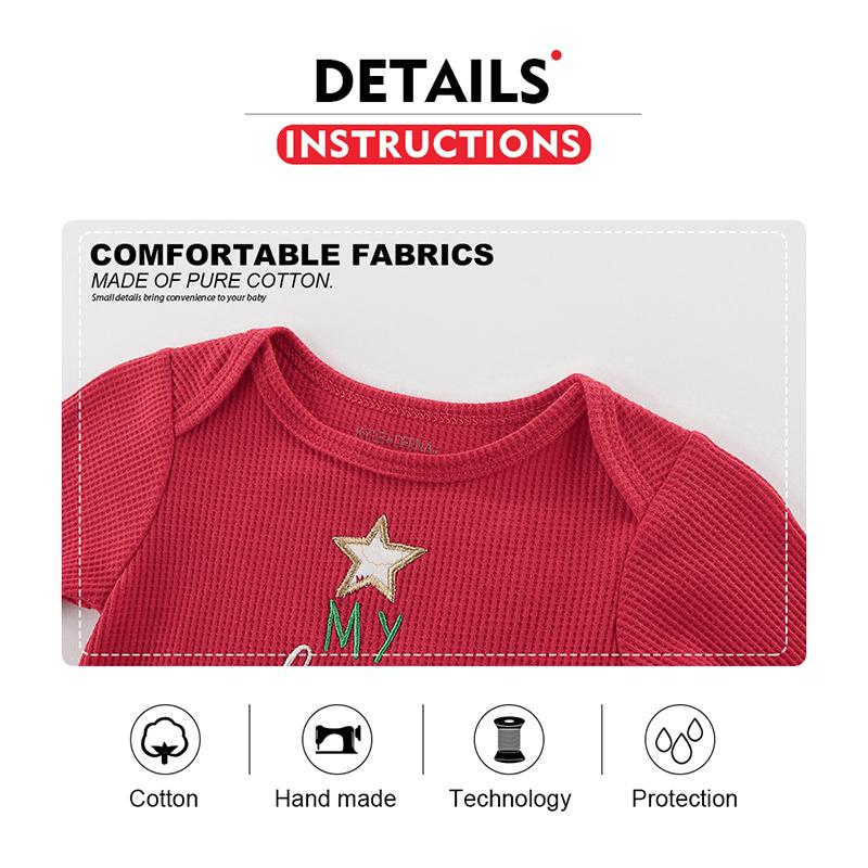 KIDDIEZOOM Рождественские наряды для мальчиков и девочек, комплект одежды для новорожденных с мультяшным принтом, 2 предмета, боди с длинными рукавами и шапочкой, одежда для младенцев