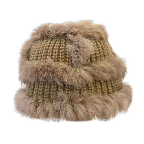 Women Fisherman Hat Imitation Rabbit Fur Decor Autumn Winter Windproof Warm Dome Soft Knitting Basin