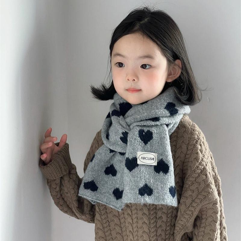 Korean Style Heart Knit Scarf for Girls Winter Warm Forest Neck Warmer Aesthetic Acrylic Wool Blend Fashion Cold Weather Scarf