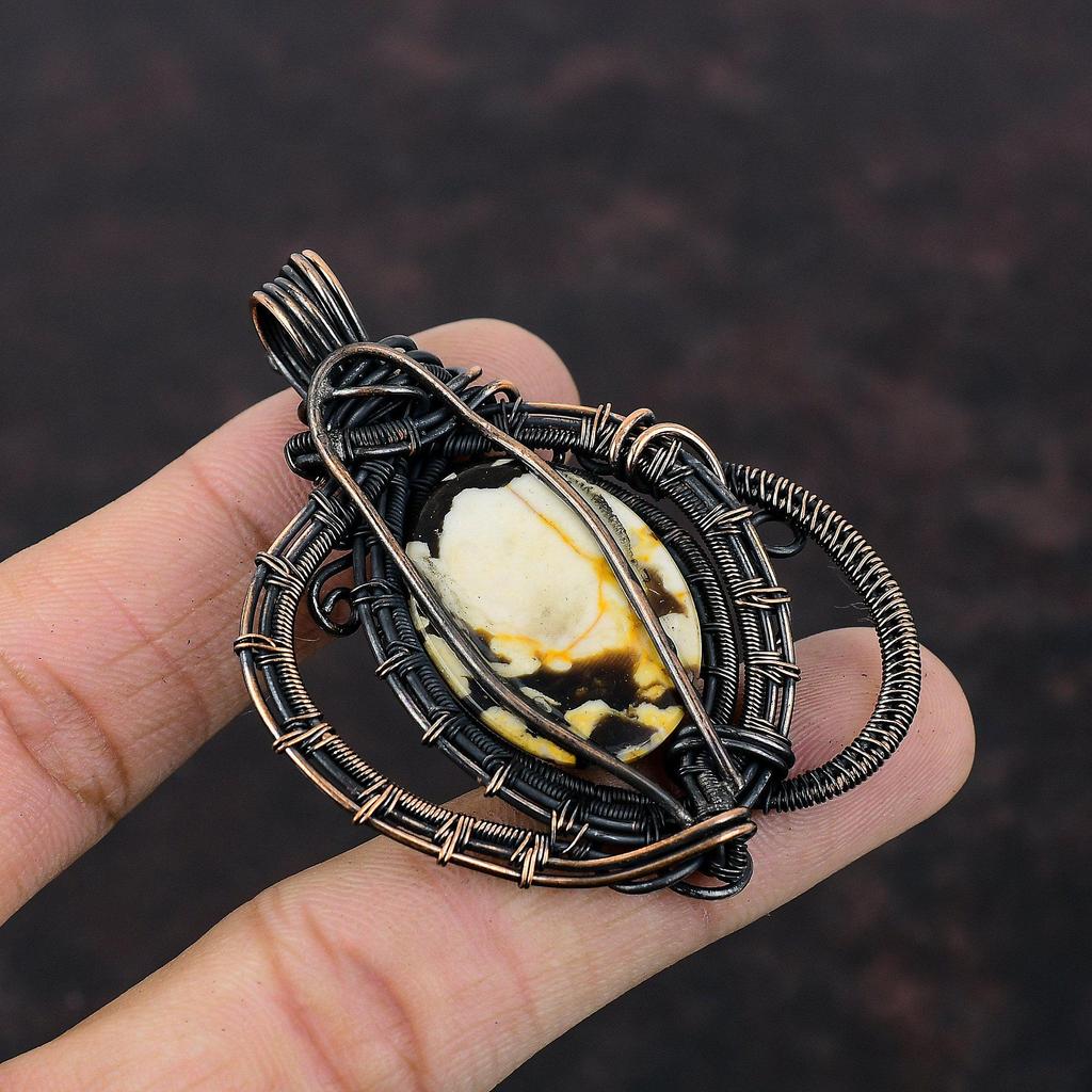 Кулон из Яшмы Арахисового Дерева, обмотанный медной проволокой, Ювелирные изделия из драгоценных камней, Медный кулон, Кулон ручной работы, обмотанный проволокой, Ювелирные изделия для подарка, Совершенно новый кулон