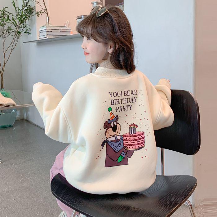 Худи с мультяшным медведем для девочек в корейском стиле 2025: Стильный бархатный топ на осень/зиму
