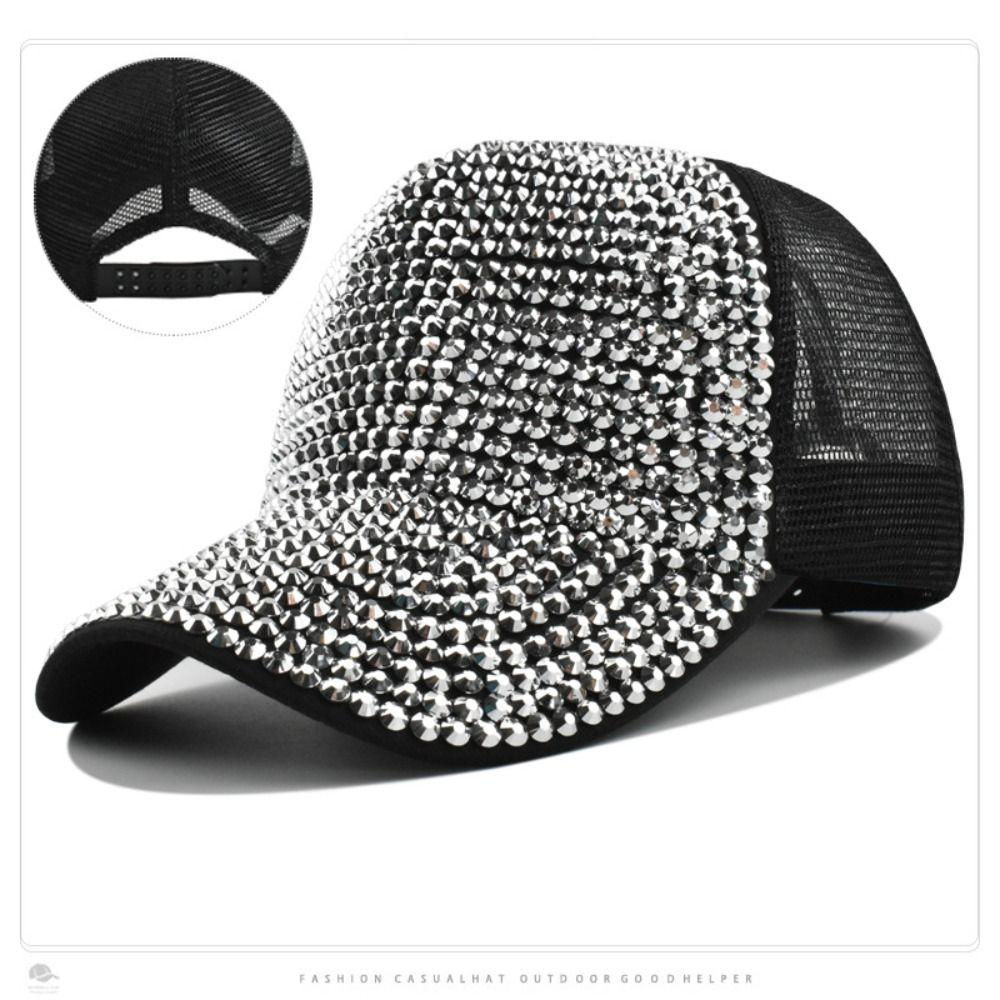 Adjustable Shiny Mesh Cap Cotton Baseball Hats Fashion Rhinestones Baseball Caps For Women Girls