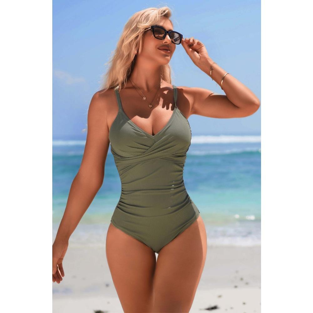 CHARMLEAKS One Piece Swimsuit Women Spaghetti Strap  V Collar Bathing Suit Sexy Monokini Swimwear S-XL