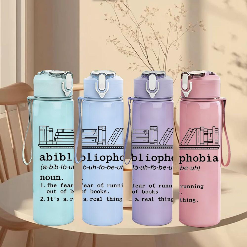1PC Abbl Lephobia Text Design 750ml Color Plastic Sports Water Bottle Leakproof Flip Straw Lid Suitable for Sports Office Home Use
