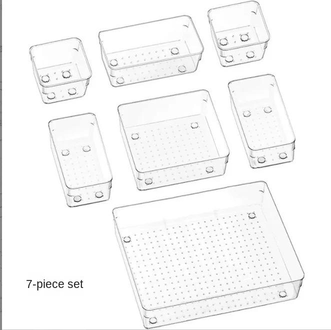 Clear Drawer Organizer Transparent Drawer Divider Storage Box Bins Case for Utensil Cosmetic Groceries Kitchen Tableware Box