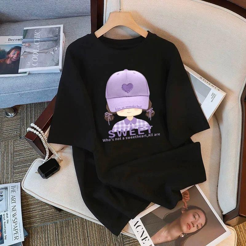 Футболка из чистого хлопка белого цвета с короткими рукавами для женщин на лето, новый большой размер, свободный дизайн, тонкий топ с короткими рукавами и принтом