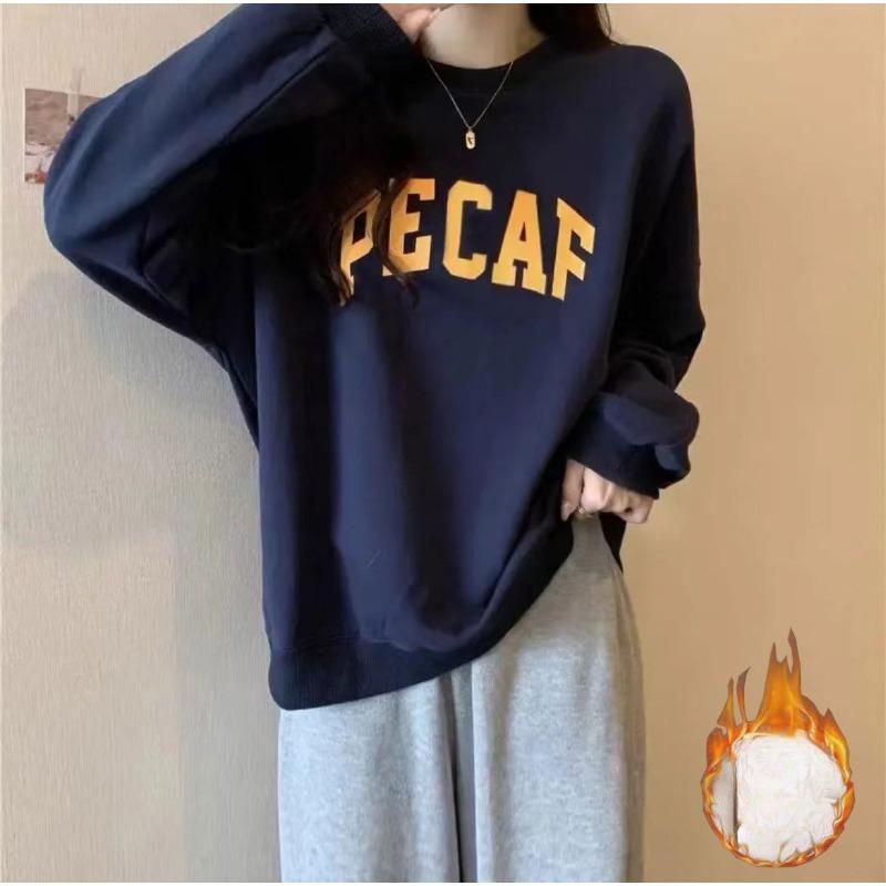 New Lazy Style Round Neck Sweatshirt for Women for Autumn and Winter, Korean Style, Versatile Loose Top Coat Plus Velvet Sweatshirt