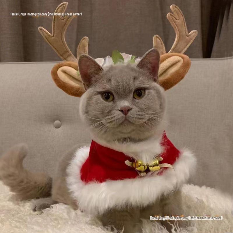 Рождественский комплект из накидки и шапки для питомца: Теплая праздничная одежда для кошек и маленьких собак