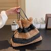 Women Fashion Striped Summer Beach Straw Knitting Shoulder Bag Hollow Out Handwoven Handbags Portable Large Capacity Tote