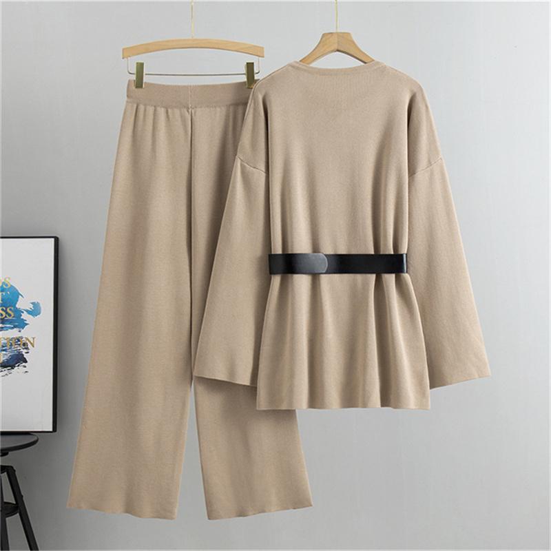 Women's Knitted Wide Leg Pants Sweater Suit Autumn And Winter Loose And Fashionable Two Piece Set