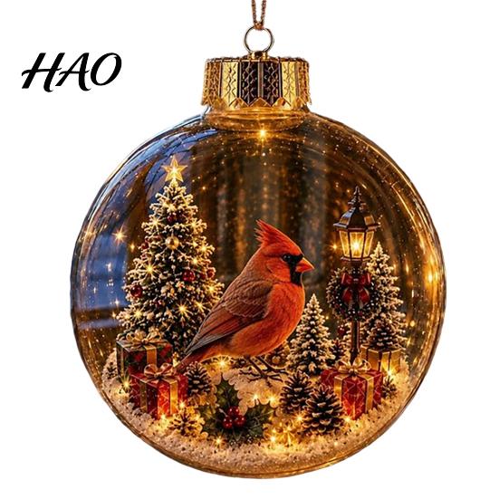 Holiday Hanging Baubles Glowing Christmas Story Ornament, Mini Scene in Ball, Light Up Xmas Party Decoration Supplies Clear Plastic Ball Tree