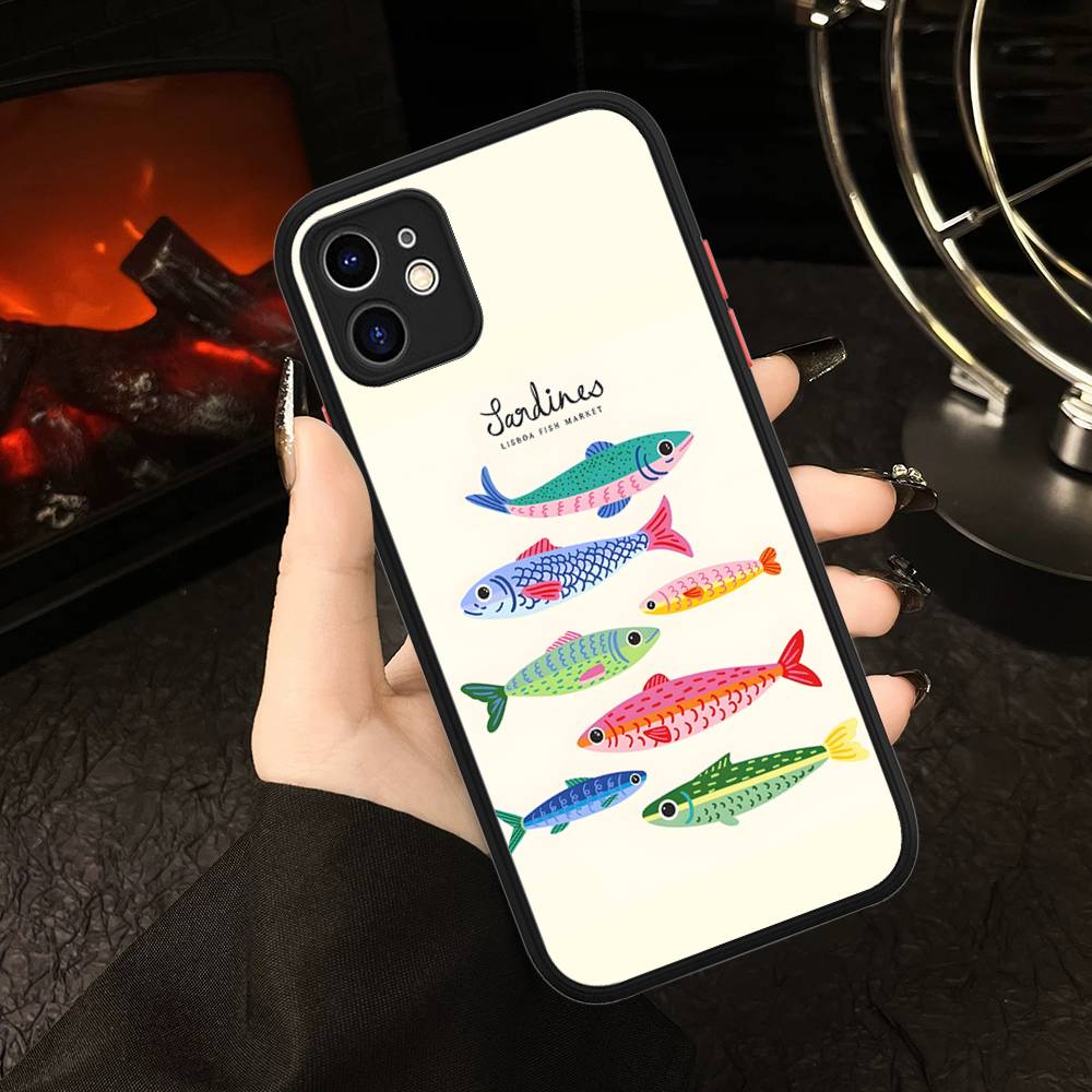 Чехол для телефона 'Сардины' матовый прозрачный для IPhone Case 16 15 14 13 12 11 Pro Max X XS Max Plus
