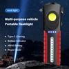 Portable LED COB Flashlight with Safety Hammer USB Rechargeable with Power Display Torch Outdoor Emergency Work Lantern