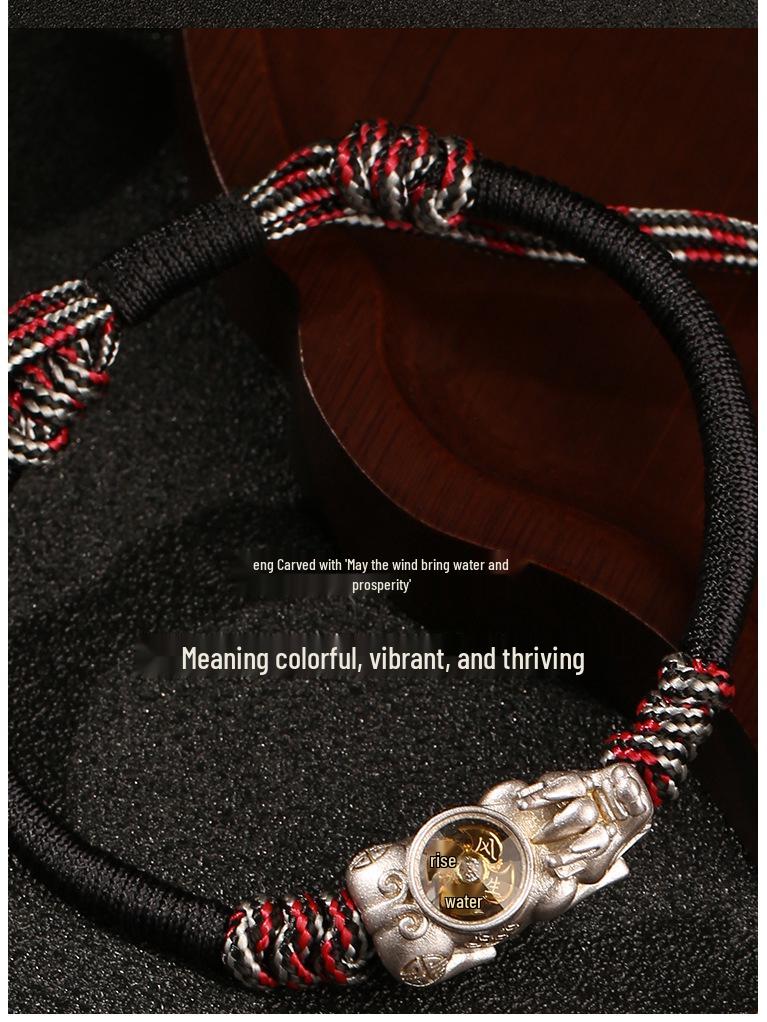 Dragon Knot Gold-Plated Silver Pixiu Bracelet - Handmade Woven Copper, Couple Style, Thai Sand Gold Design for Luck and Fortune.