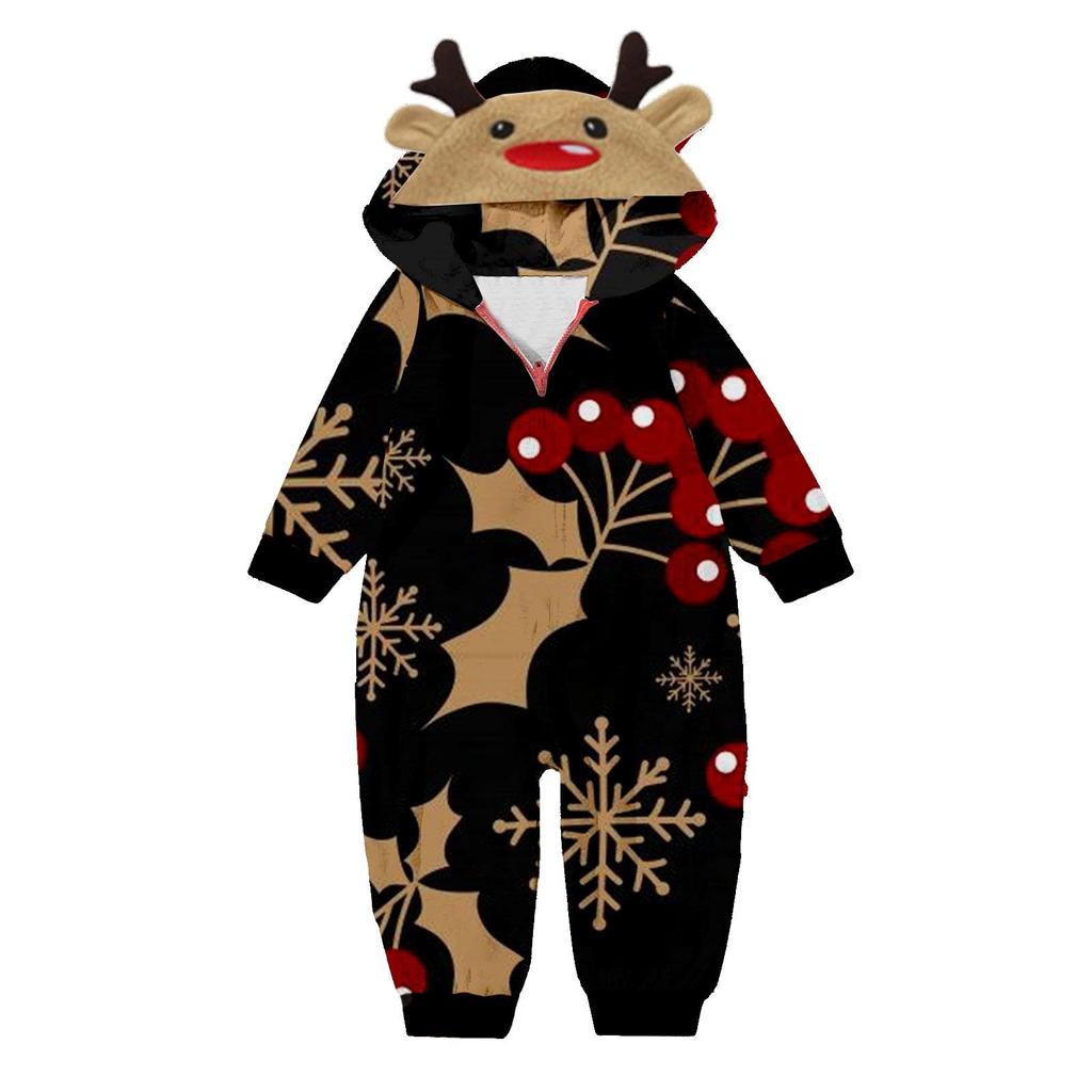 Комплект комбинезона на молнии с капюшоном и длинными рукавами для всей семьи с рождественским принтом