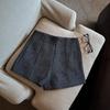 Women's Black Wool A-Line Shorts - 2024 Autumn/Winter Casual Wide-Leg Style