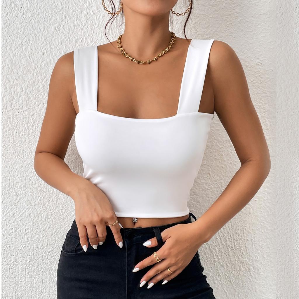 Women's Sexy Sleeveless Wide Straps Backless Solid Slim Fit Tank Top