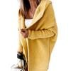 Women Sweater Coat Hooded Long Sleeve Ribbed Cuffs Open Front Knitting Coat Solid Color Mid-length Sweater Cardigan
