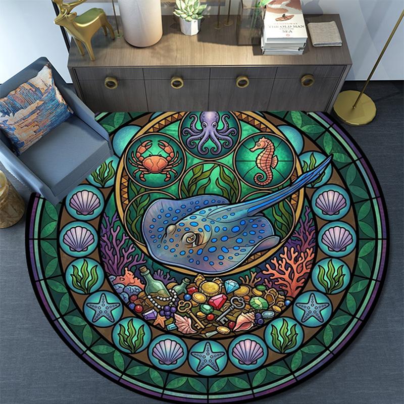 Oceanic Glass Round Area Rug Under Office Chairs Bedroom Living Room Home Decor