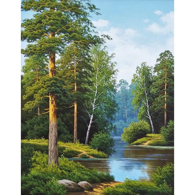 DIY 5D Diamond Painting Forest Creek Full Round Drill Scenic Diamond Embroidery Cross Stitch Mosaic Kits Wall Art Home Decor