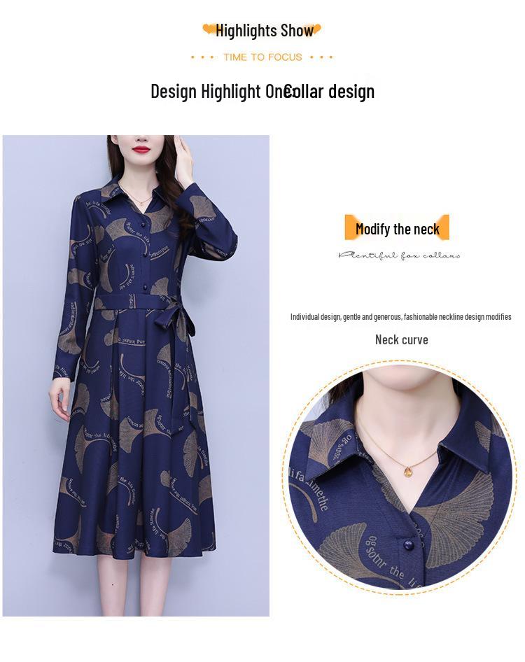 Элегантное платье с цветочным принтом и акцентом на талии для женщин среднего возраста – Стройнящий осенне-зимний стиль