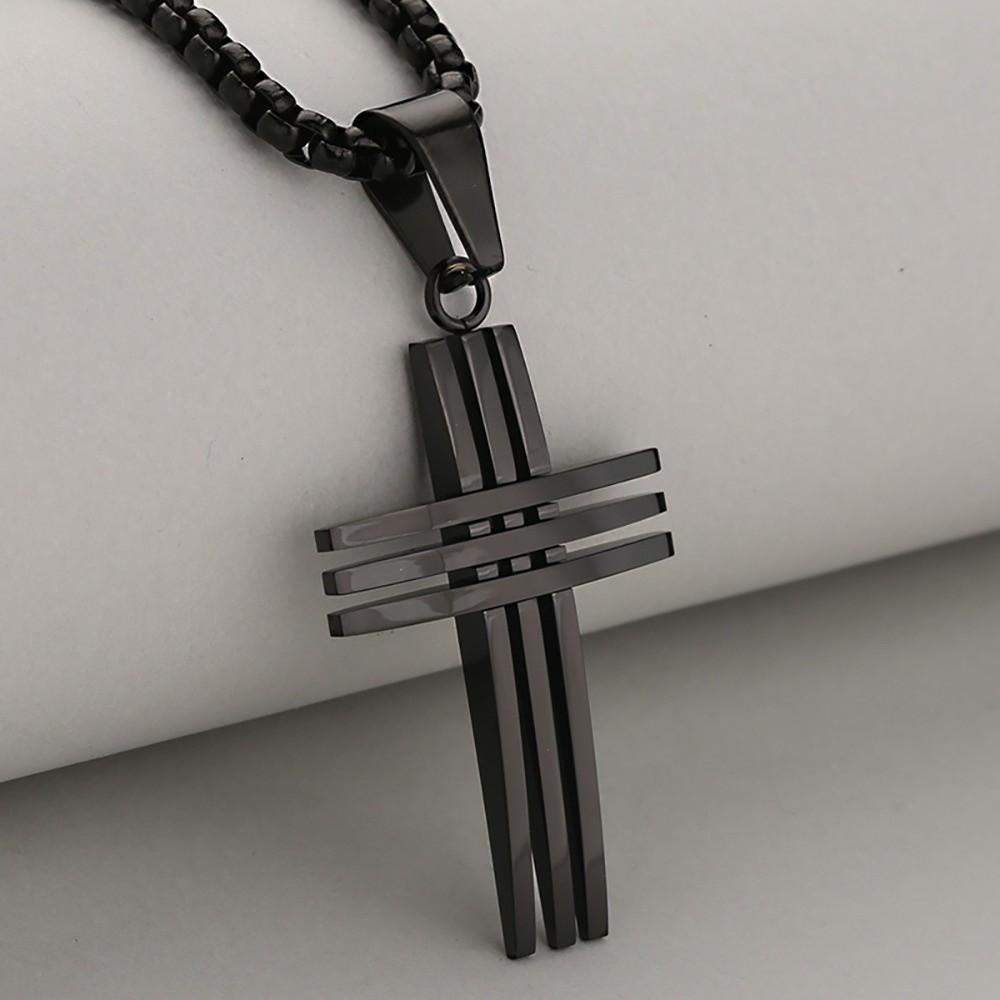 Stainless Steel Hollow Lines Pendant Metal Chain Neck Jewelry Fashion Cross Pendant Necklace Men