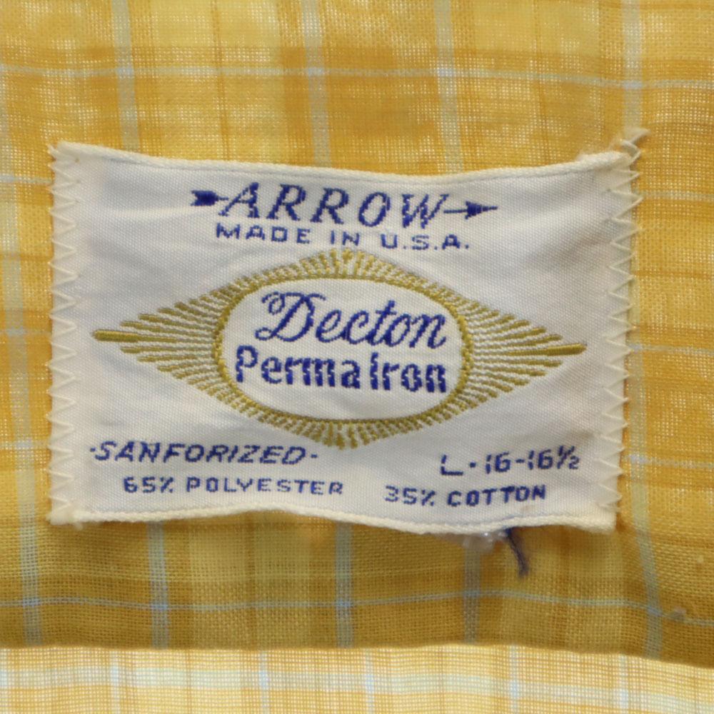 Arrow Винтажная рубашка 60-х годов силуэта бокс, в клетку, с длинным рукавом, с открытым воротником, мужская, б/у