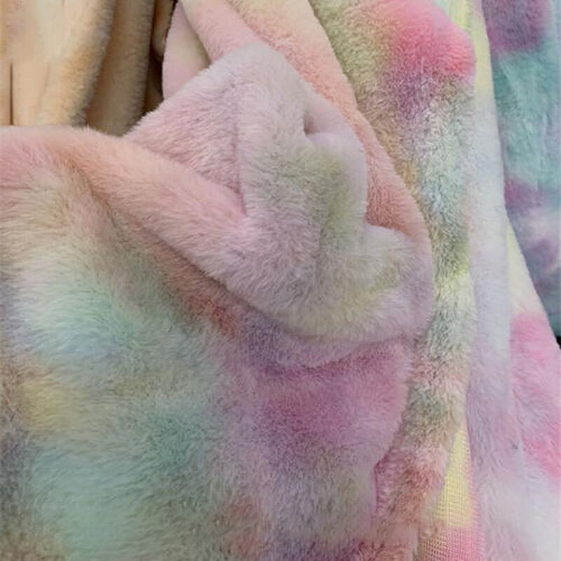 100*165cm Imitation Rabbit Fur Fabric Rainbow Plush Fur Flocking Fabric For Handmade Garment Bags Quilting Sew Clothes Toys