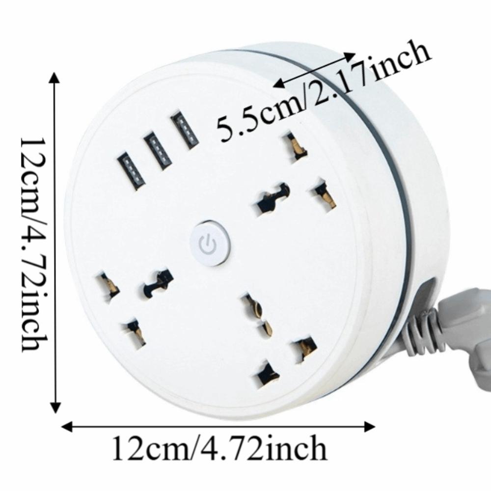 Round Design Universal Power Strip 3 USB Ports USB Charger Plug Portable Extension Socket Bedside