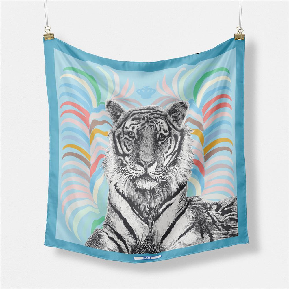 Twill Silk Scarf Woman Giraffe Painting Square Scarves Wraps Bandana Small Hijab Silk Foulards Tie Headband Neckerchief 53CM