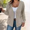 Autumn Winter Solid Color Button V-neck Loose Long Sleeved Cardigan for Women