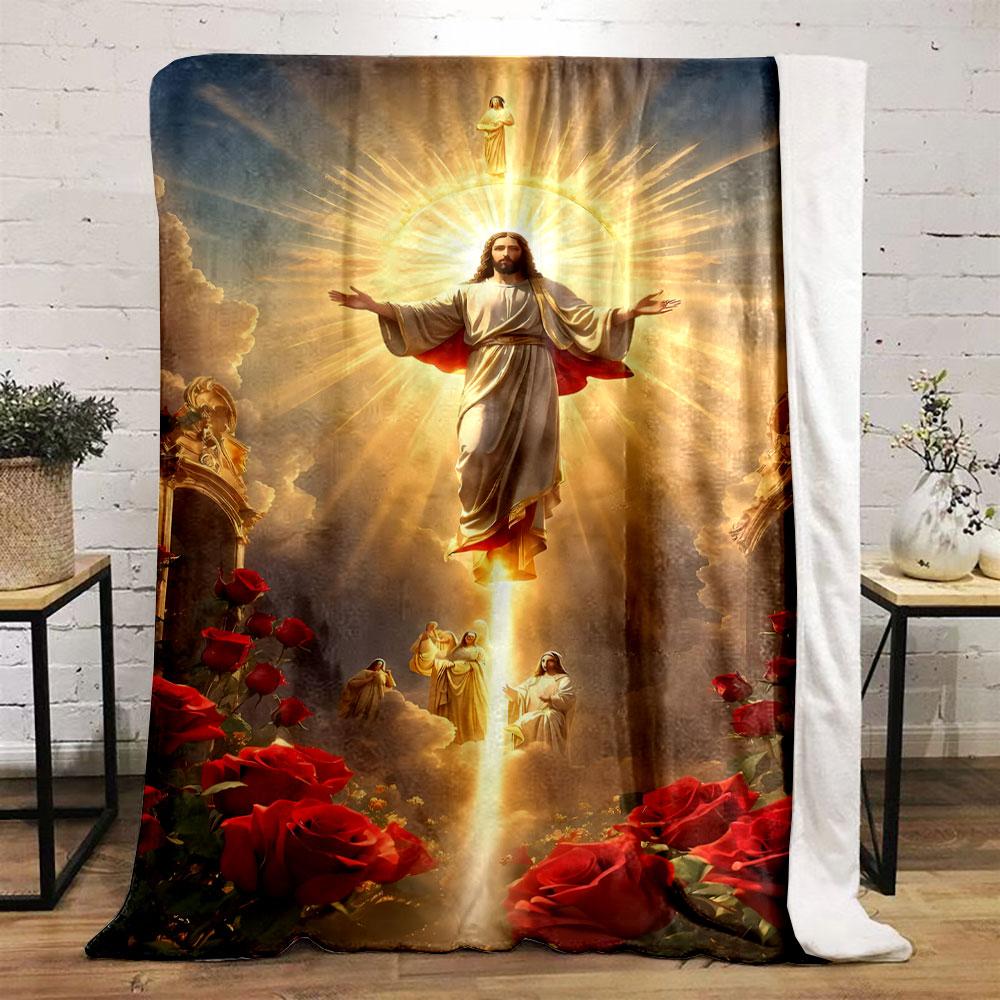 Jesus Roses Halo Blanket Printed Blanket for Living Room Bed Couch lunch break Soft Cozy Blanket for Friend's festival Gift