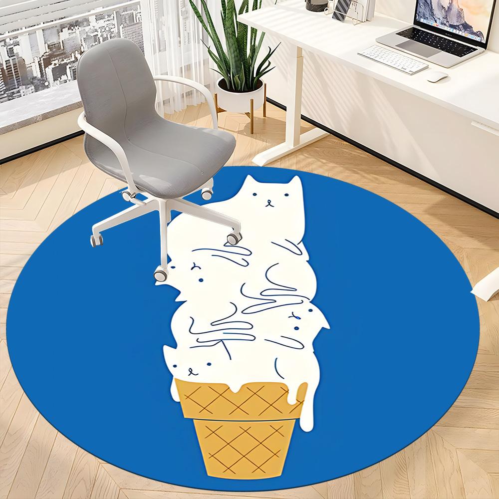 1pc Ice Cream Cone Cat Office Round Area Rug, Mat Suitable ForOffice, Under Office Chairs Bedroom Living Room Home Decor, Room Deco