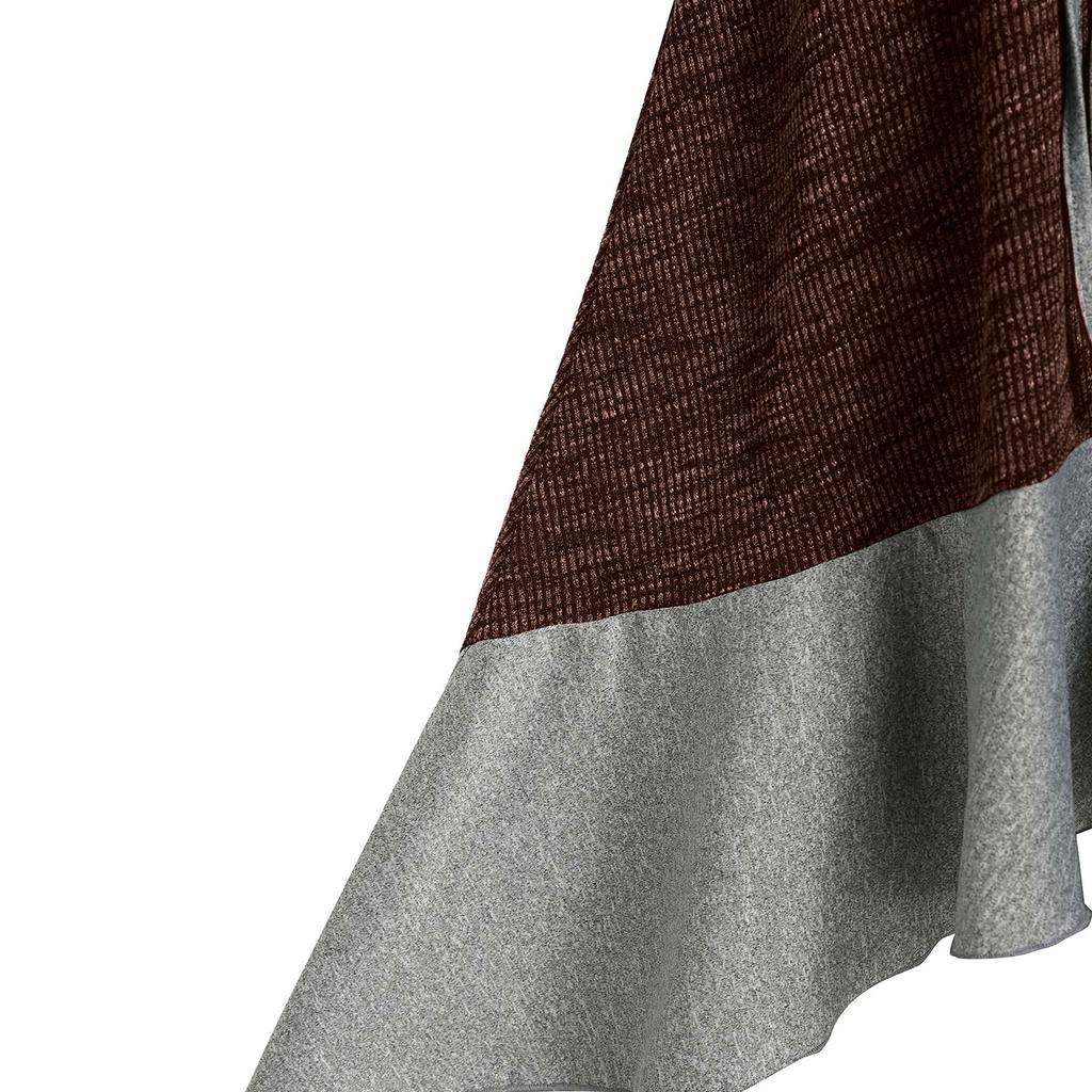 Women Contrast Ribbed Ruffles Flare Sleeve Button Coat High Low Cardigan