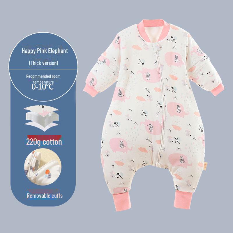 Детский спальный мешок из толстого и тонкого хлопка: Разрез по ноге, мультяшный дизайн, с рукавами, на все времена года