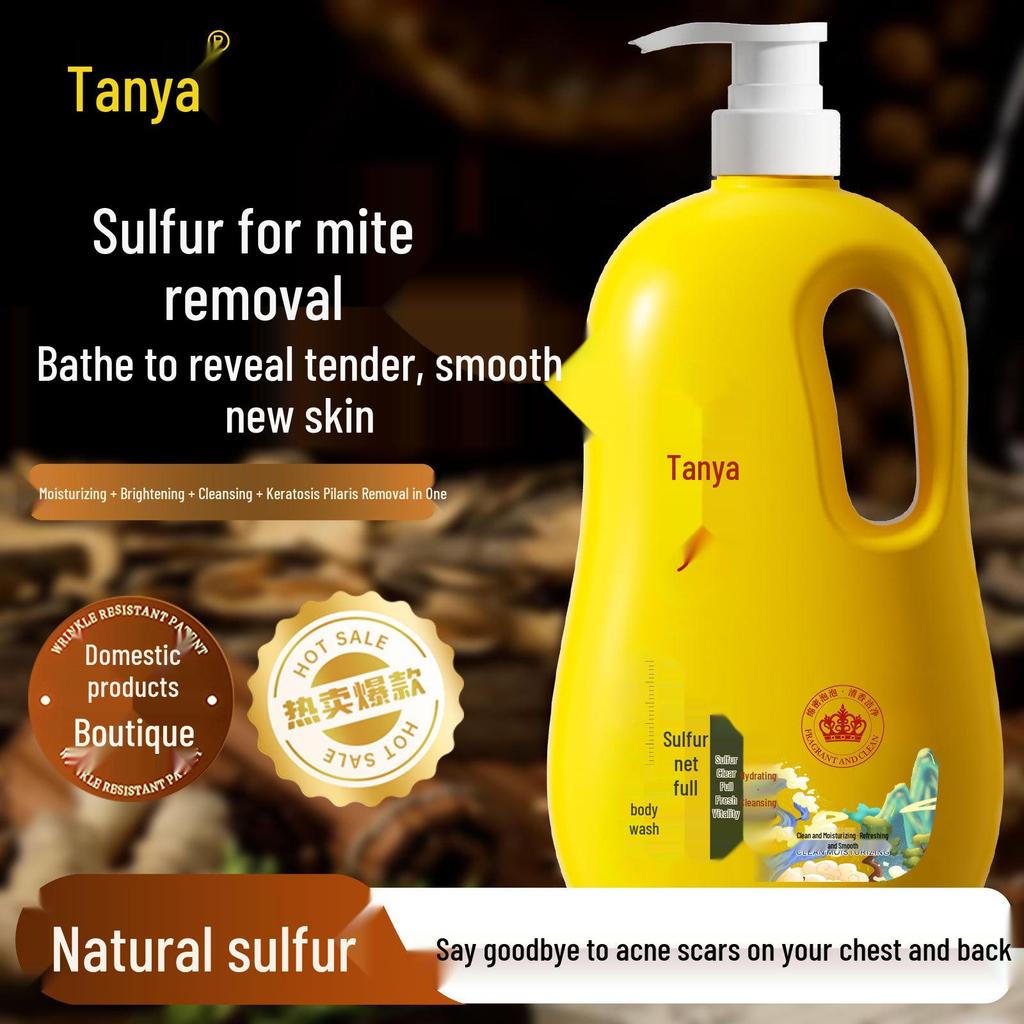 Tan Ya Mite Removal Shower Gel, 1L - Sulfur Cleansing Soap for Acne Scars, Refreshing & Super Large Capacity