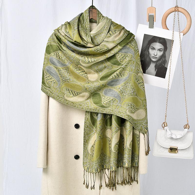 Paisley Pashmina Shawl Scarf Women Jacquard Cashew Printed Scarves Borders Female Tassel Travel Blanket Wraps Ethnic Shawls