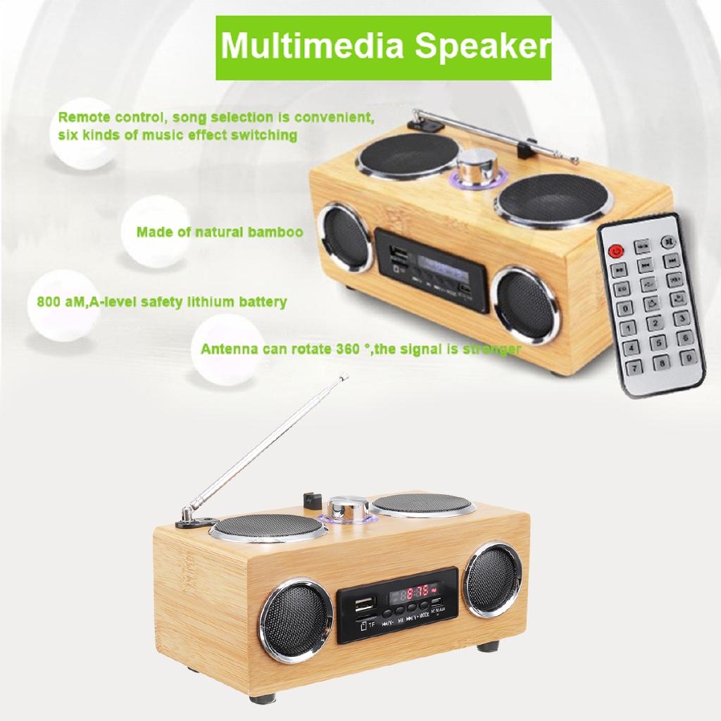 Classical Receiver USB With MP3 Player Remote Control Retro Vintage Radio Super Bass FM Radio Bamboo Multimedia Speaker