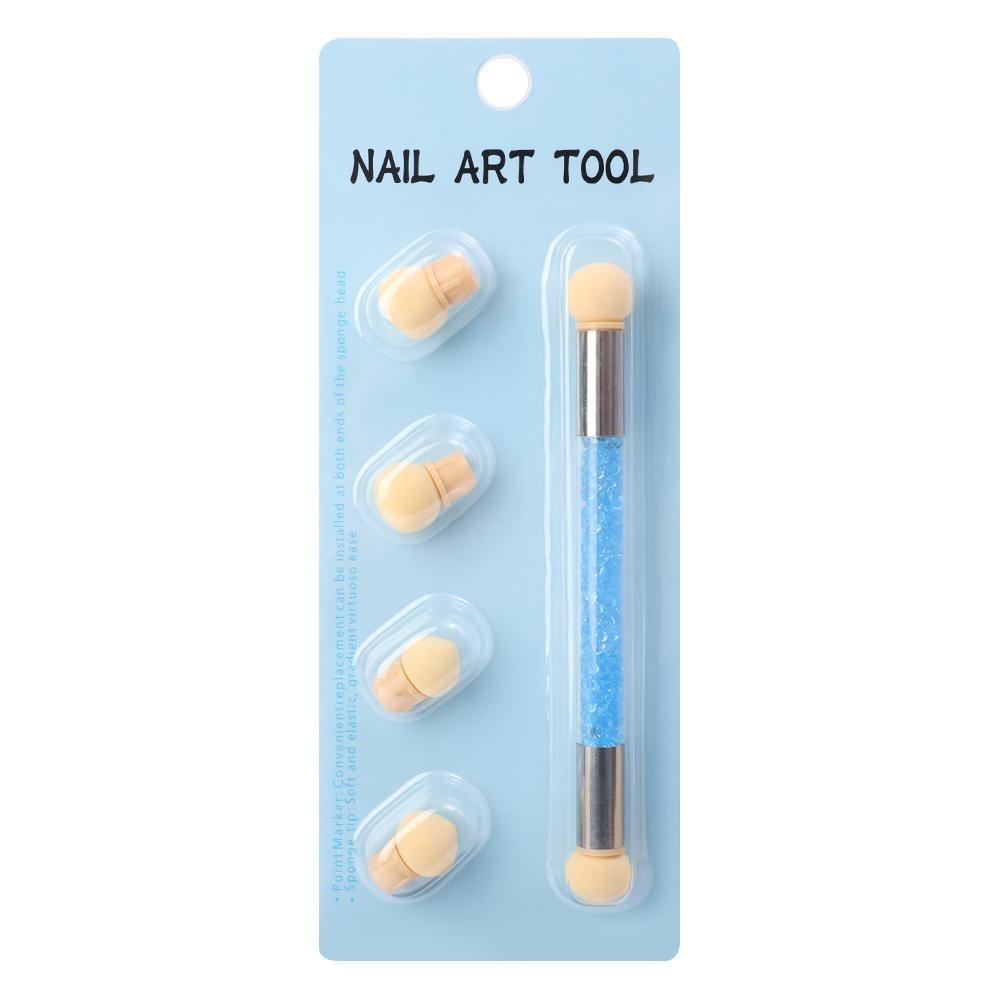 Кисть для дизайна ногтей, двусторонняя губка, ручка, ручка для маникюра, инструменты