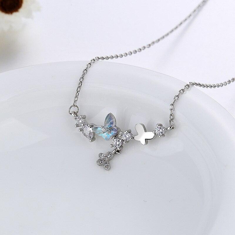 925 Sterling Silver Zircon Butterfly Charm Necklace Pendant For Women Wedding Fashion  New Jewelry Accessories Dz359