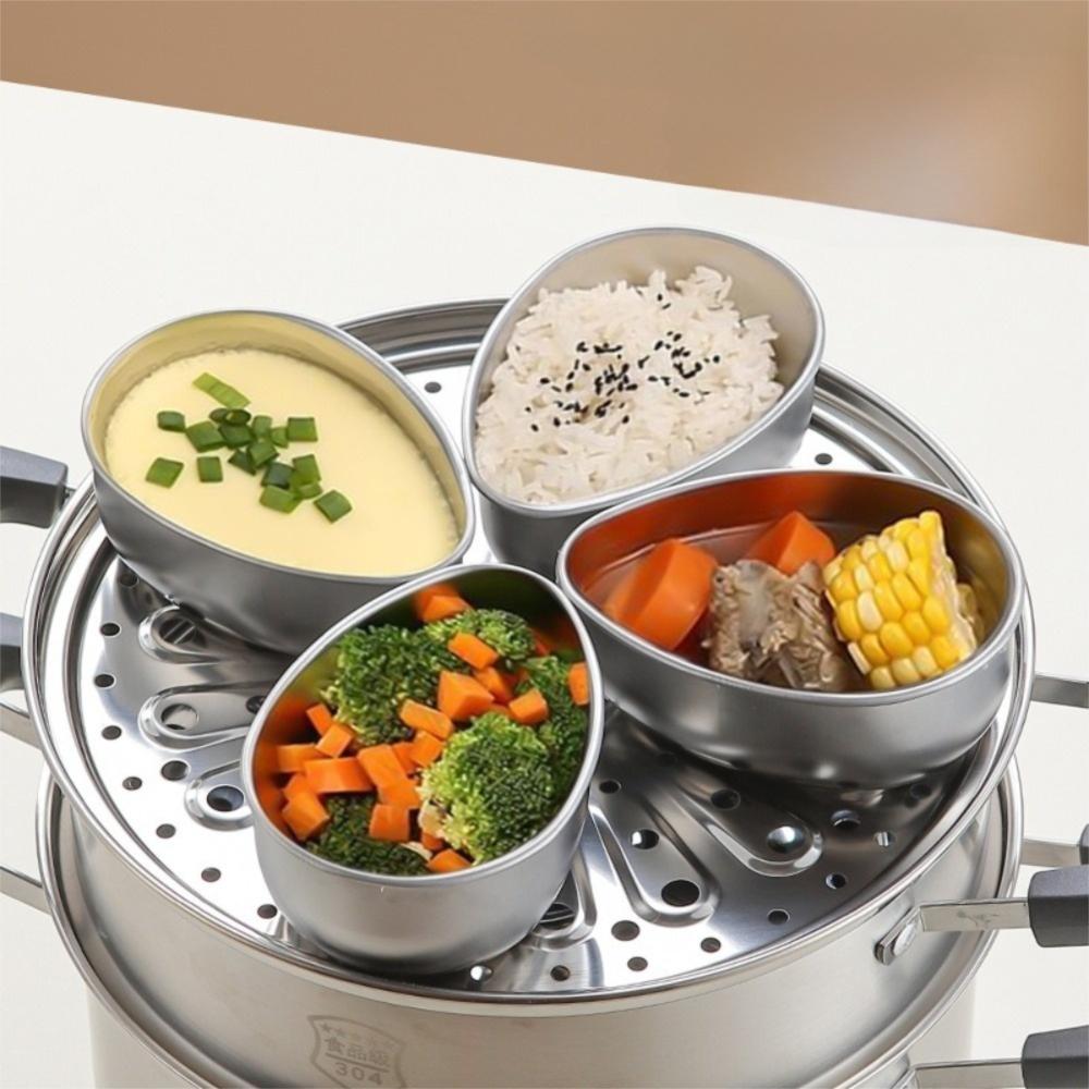 3pcs Easy Clean Steamed Egg Bowl Stainless Steel Steaming Tray Steaming Plate Kitchen Cooking