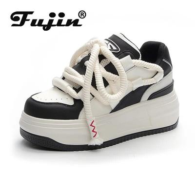 Fujin/6 см разноцветные повседневные кроссовки из коровьей натуральной кожи на массивном каблуке, туфли-лодочки на танкетке и платформе, модная удобная женская обувь